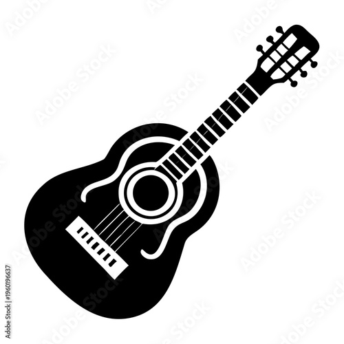 acoustic guitar silhouette icon illustration for music string instrument and live performance design