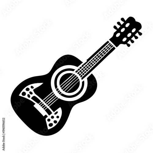 acoustic guitar silhouette icon illustration for music string instrument and live performance design