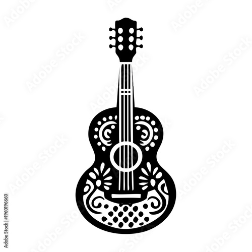 classical guitar silhouette icon illustration for music string instrument and acoustic performance design