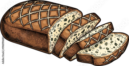 A delicious loaf of bread with slices cut and arranged artfully