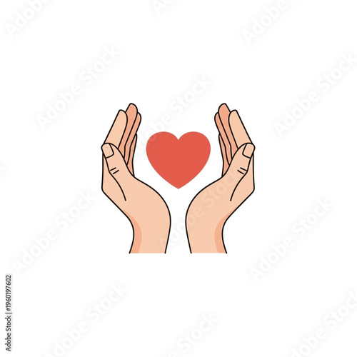 Hands holding a red heart, representing love, care, and compassion