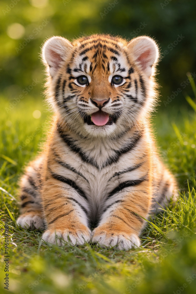 Obraz premium A tiger cub that seems happy