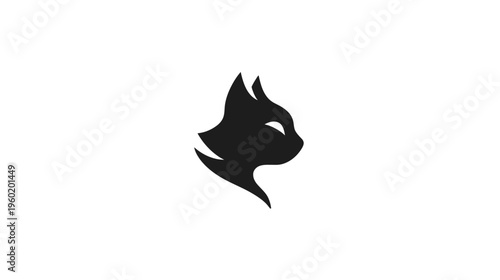 A minimalist illustration features a black cat profile on a white background, simplistic