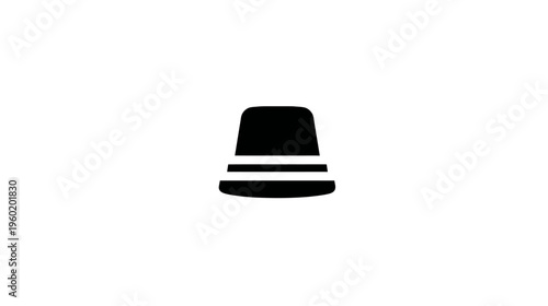 A minimalist icon of a thimble, featuring a black silhouette with two horizontal white stripes
