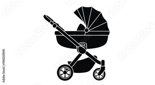 Vector illustration of baby stroller icon, simple style