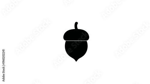 A simplified, solid black illustration of an acorn against a white backdrop