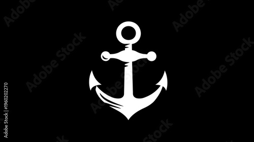 A stark white graphic of an anchor, set against a black background, conveying a nautical theme