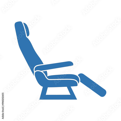 Blue graphic icon of a comfortable reclined airplane seat with an extended footrest, symbolizing luxurious travel and relaxation during a long journey