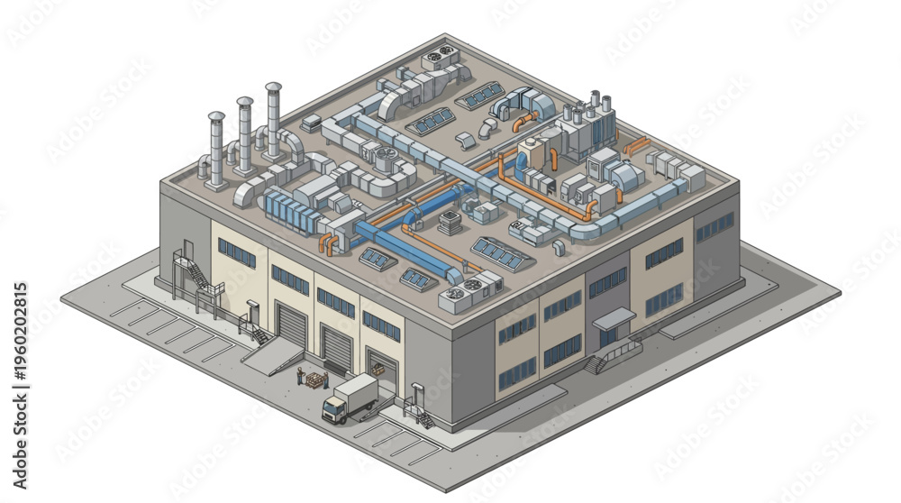 Obraz premium Industrial Building with Ventilation System and Loading Dock