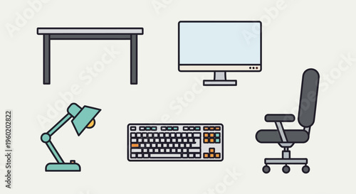 Office chair and computer desk accessories.