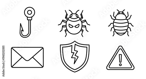 Computer virus malware security threat icons.