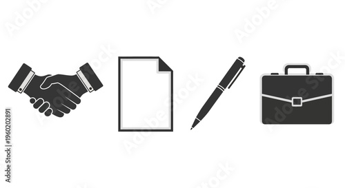 Business handshake briefcase and paperwork.