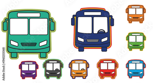 Colorful buses in different sizes.
