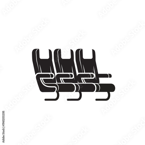 Minimalist vector icon depicting three empty airline passenger seats in a row, symbolizing comfortable air travel and seamless journey experiences, perfect for travel apps or websites