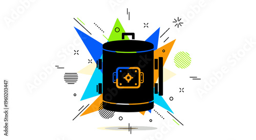 Black Canister with Orange Accents Closeup.