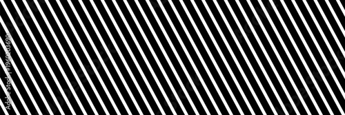 Repeated black diagonal lines on white background. Slanted parallel stripes pattern. Tilted striped print. Angled streaks wallpaper. Abstract minimalistic design. Vector graphic illustration.
