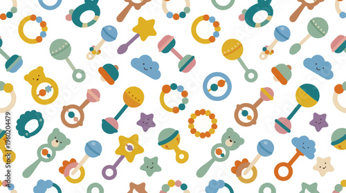 Colorful pattern featuring assorted keys, locks, and circular shapes on a light background.