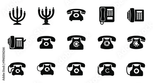 Vector illustration of set of vintage telephone and candelabra icons