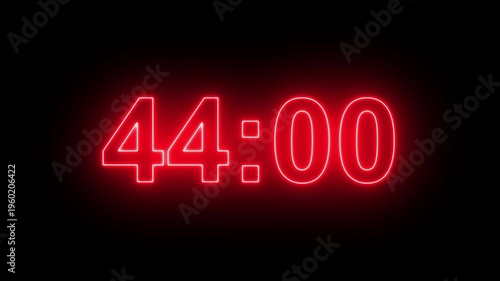 49 minutes digital countdown animation displays a timer counting down minutes and seconds. Perfect for presentation pauses. HUD user interface with technology stopwatch digital countdown.