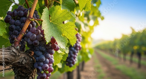 Ripe Grapes on the Vine in a Vineyard.