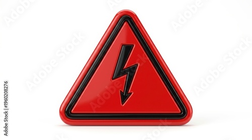 A glossy red triangular warning sign with a black lightning bolt symbol indicating high voltage danger, isolated on a clean white background. Free Download A glossy red triangular warning sign with a black lightning bolt symbol indicating high voltage danger, isolated on a clean white background. - GFXLoad