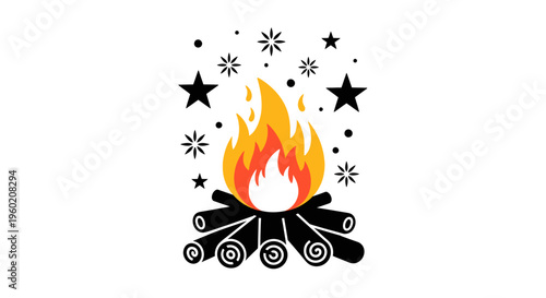 Campfire Burning in the Dark Night.