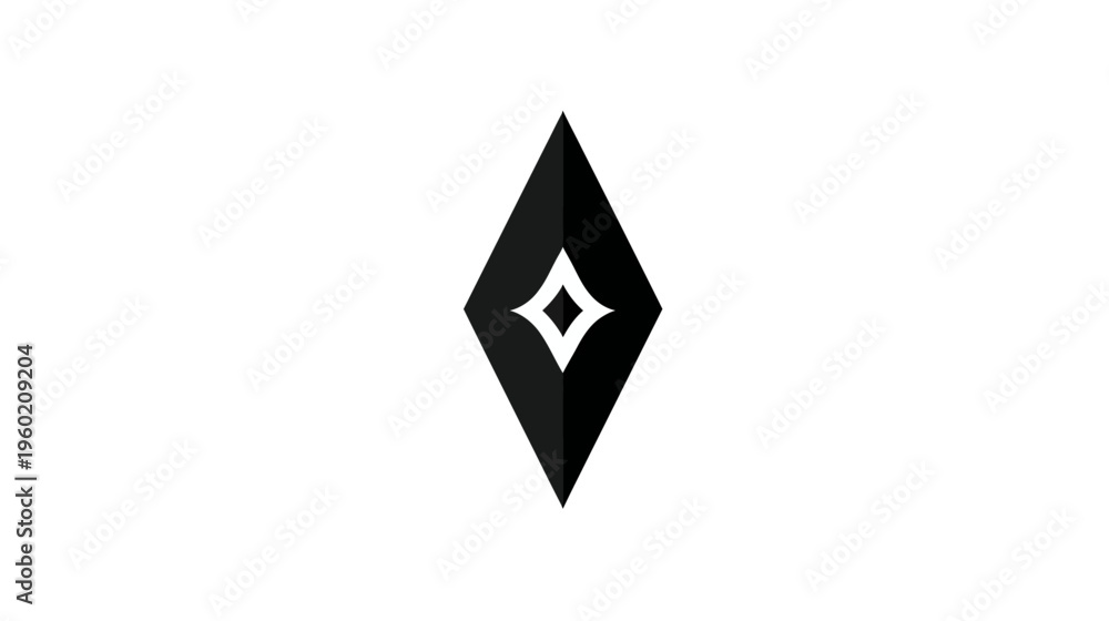 Fototapeta premium A black, elongated diamond shape with a smaller white diamond in the center on a white background