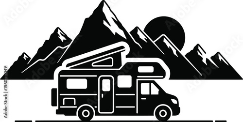 Serene mountain sunset with rv camping adventure