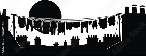 Sunset cityscape silhouette with dramatic skyline and vibrant orange sunset hues