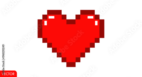 Pixel Heart Icon, Retro Gaming Symbol, Red Heart Shape, 8-bit Graphics