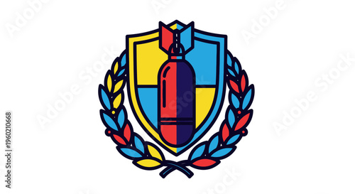 Colorful Shield Emblem With Laurel Wreath.