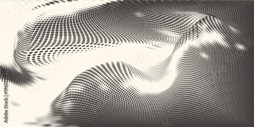 Hexagon Shapes Vector Abstract Geometric Technology Oscillation Wave Isolated on Light Background. Halftone Hex Retro Simple Pattern. Minimal 80s Style Dynamic Tech Wallpaper