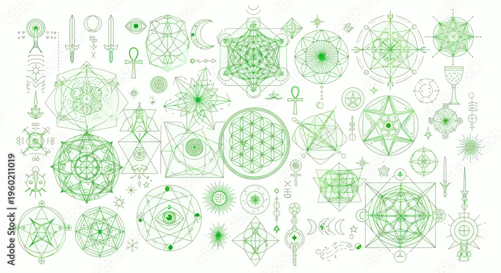 Fototapeta premium Sacred Geometry Symbols Collection: Esoteric Symbols, Mysticism, Occult, Spiritual Patterns