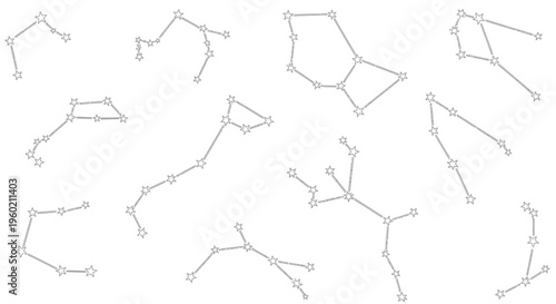 Collection of Celestial Constellations, Star Maps, and Astrological Symbols on a White Background for Design