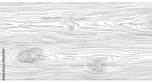 Seamless Vector Wood Grain Line Art Texture Background. Detailed Black and White Organic Pattern with Natural Lines and Knots.