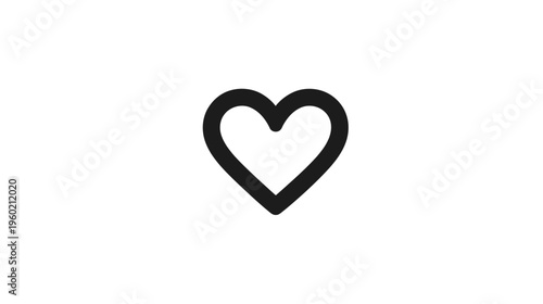 A simple, black heart shape set against a bright white background, conveying affection