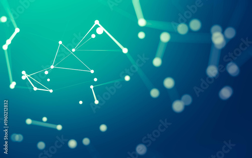 Abstract background. Molecules technology with polygonal shapes, connecting dots and lines. Connection structure. Big data visualization.