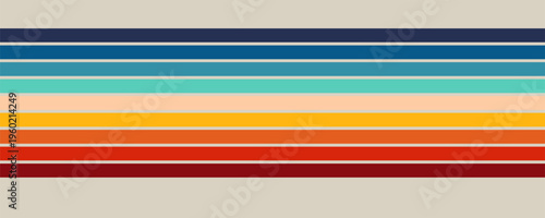 Abstract 1970's background design in futuristic retro style with colorful lines. Vector illustration