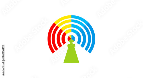 Colorful Radio Wave Signal Tower Icon.