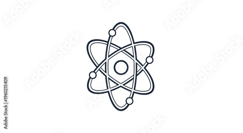 Minimalist Line Art Atom Icon Symbolizing Science, Physics, Chemistry, Research, Education, and Innovation
