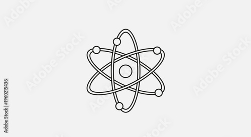 Atomic structure diagram. Simple scientific atom symbol illustration. Physics and chemistry concept, molecular model icon.
