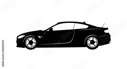 Sleek Black Sports Car Coupe Silhouette Vector Illustration from Side View. Modern Automobile Graphic Icon for Design.
