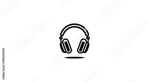 Black and white illustration of over-ear headphones, a minimal icon on white background
