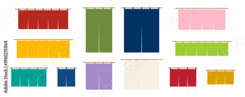のれんのイラストセット | 様々な色とサイズの無地の暖簾 | シンプルなフラットデザイン | ベクター素材