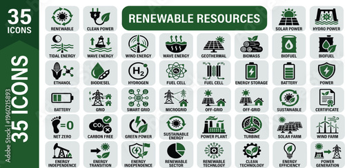 A wide array of 35 flat green vector icons depicting beauty, makeup, skincare, and cosmetic products and services for web and mobile applications