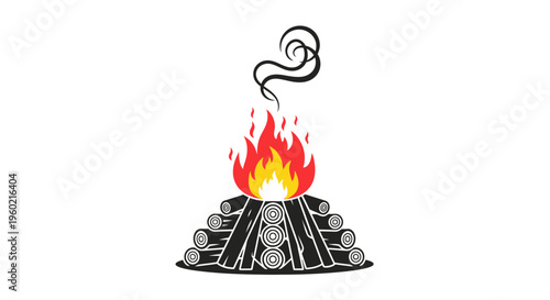 Burning Logs on Fire Pile.