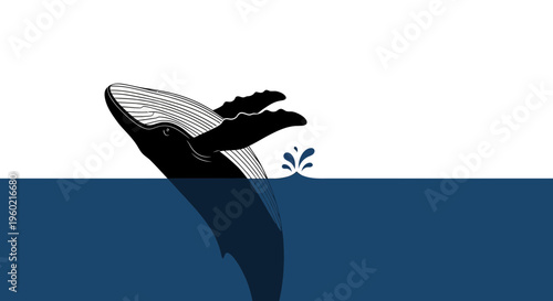 Whale Diving Underwater Ocean Creature.