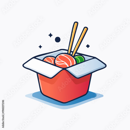 Delicious Sushi Takeout Box with Chopsticks and Fresh Ingredients.
