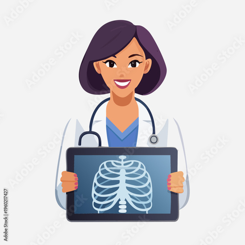 Doctor Holding X-ray Image of Rib Cage on Tablet Screen.