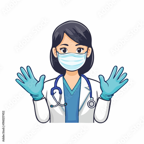 Doctor wearing mask and gloves ready for work.